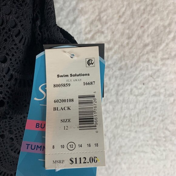 Swim Solutions Women's Tummy‎ Control Flyaway Black V-Neck Swimdress Size 12 NWT - Picture 5 of 10